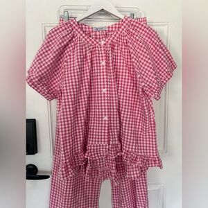 Gingham Button-Front Pajama Top in Pink by Unknown Brand